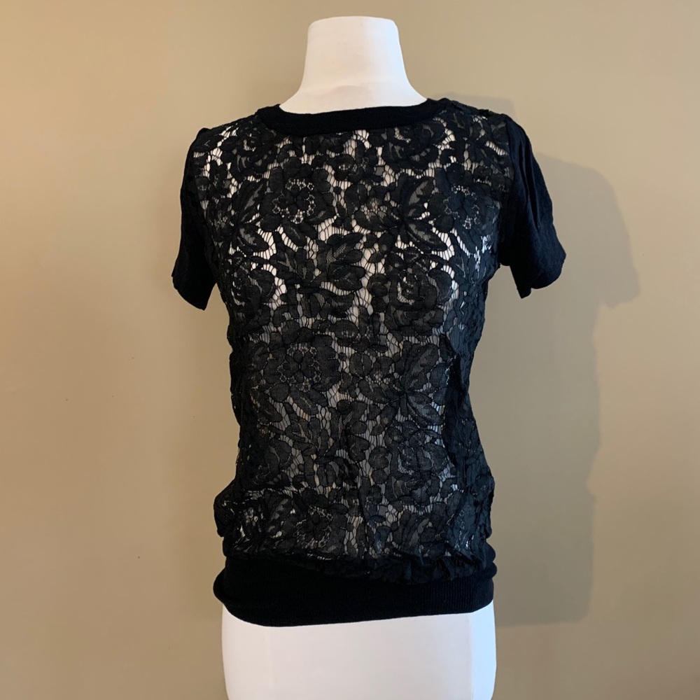 black floral lace t-shirt